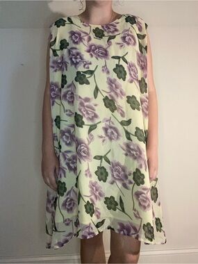 Women’s Floral Sleeveless Dress Yellow, Lavender & Green No Tags Fits XL/2X